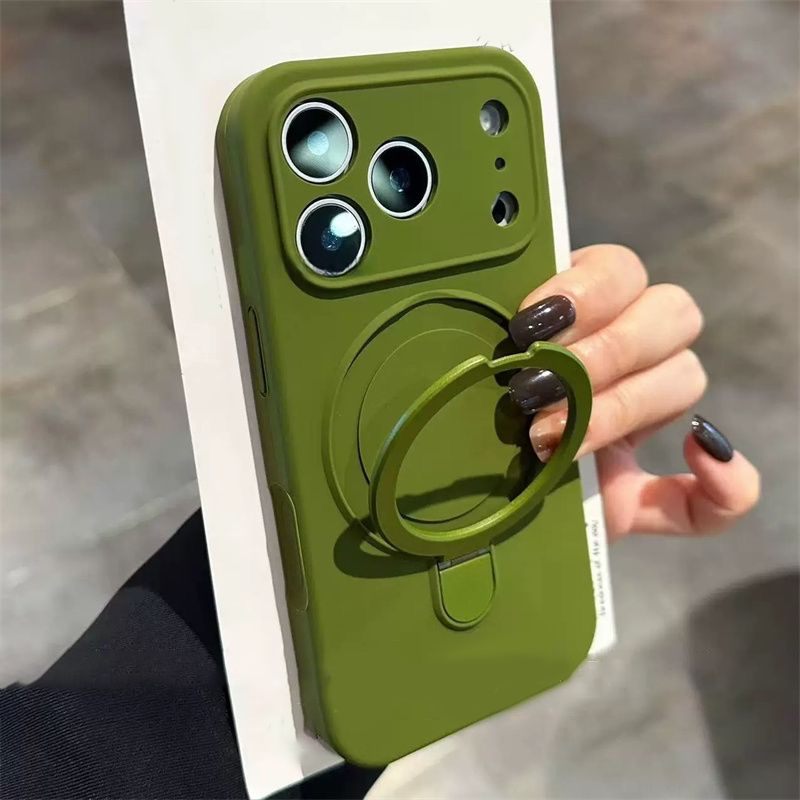 Ring Stand Case - Luxuriöse Original Flüssigsilikon Matt-Hülle für iPhone