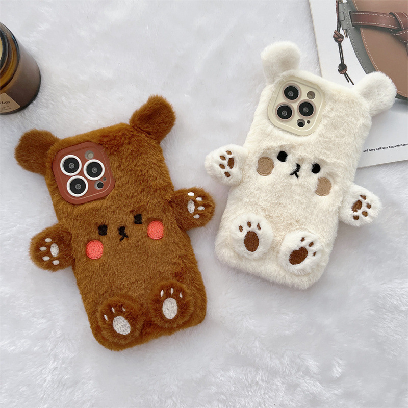 Phone Cases Iphone 14 - Koreanische 3D Cartoon Bär Flauschige Plüsch