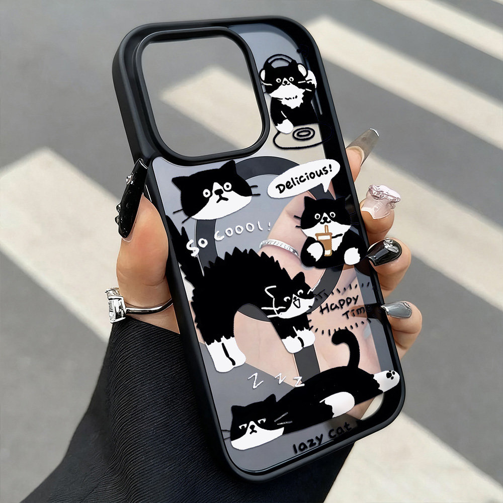 Phone Cases With Magsafe - Lustige schwarze Katze kabelloses Laden Handyhülle