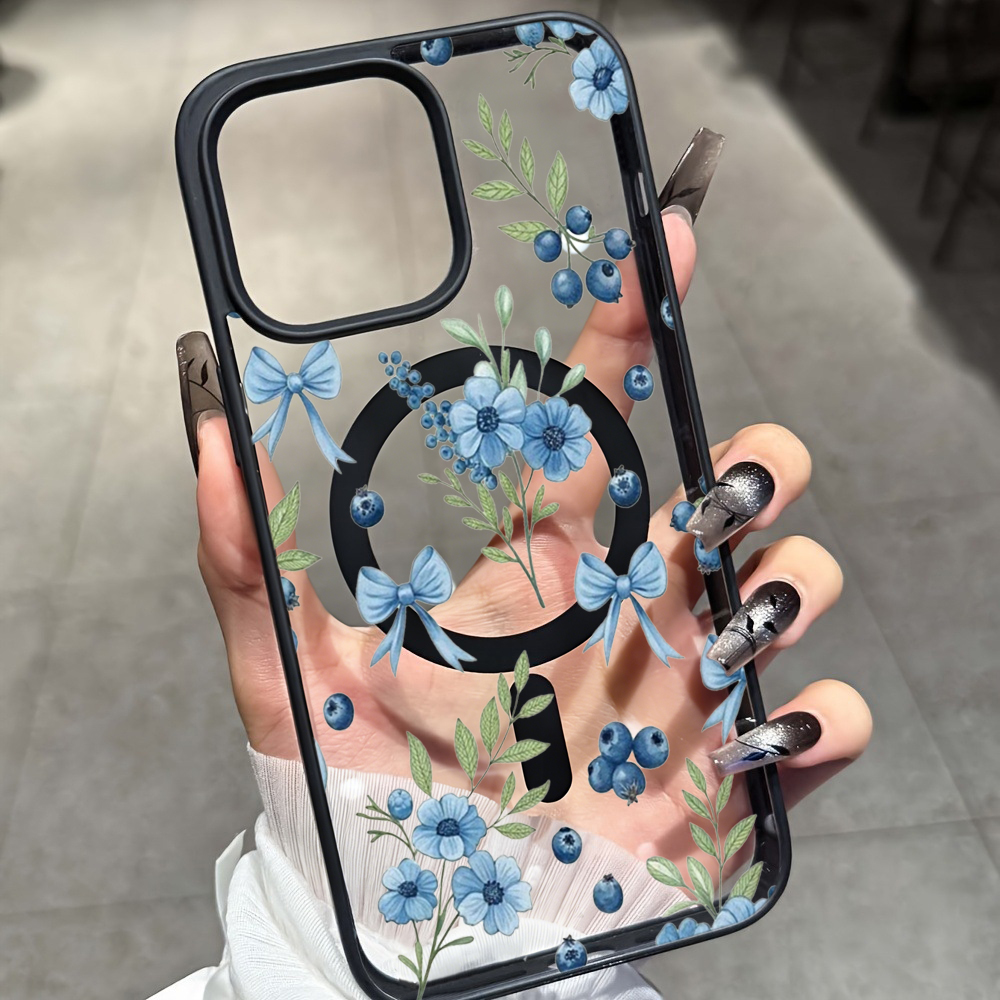 Phone Cases With Magsafe - Blueberry Floral Clear Case für iPhone