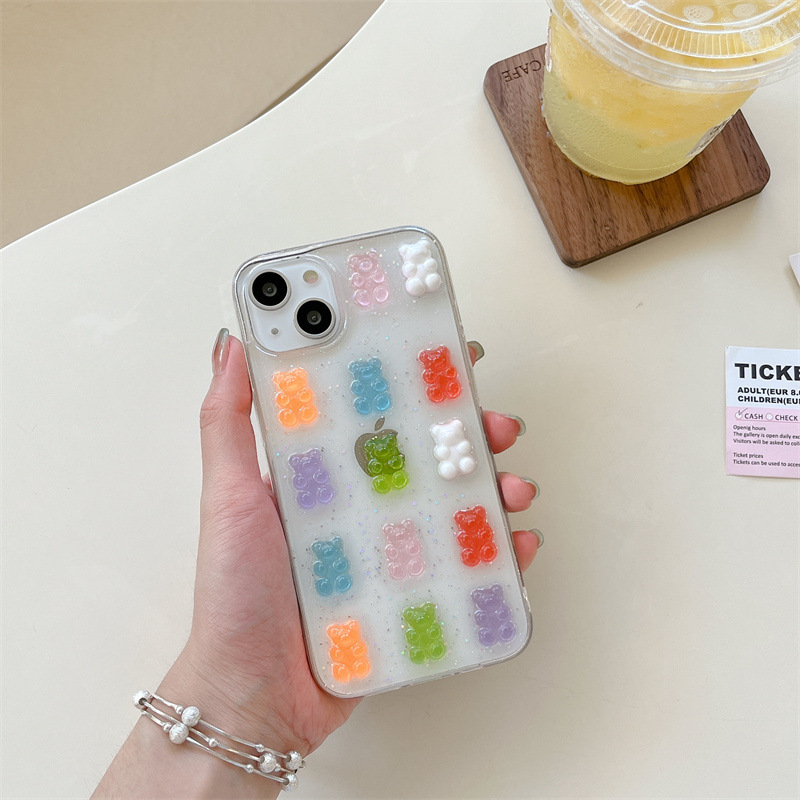 Phone Cases Drop Proof - Niedliche 3D-Handyhülle mit buntem Bären-Tropfenkleber für