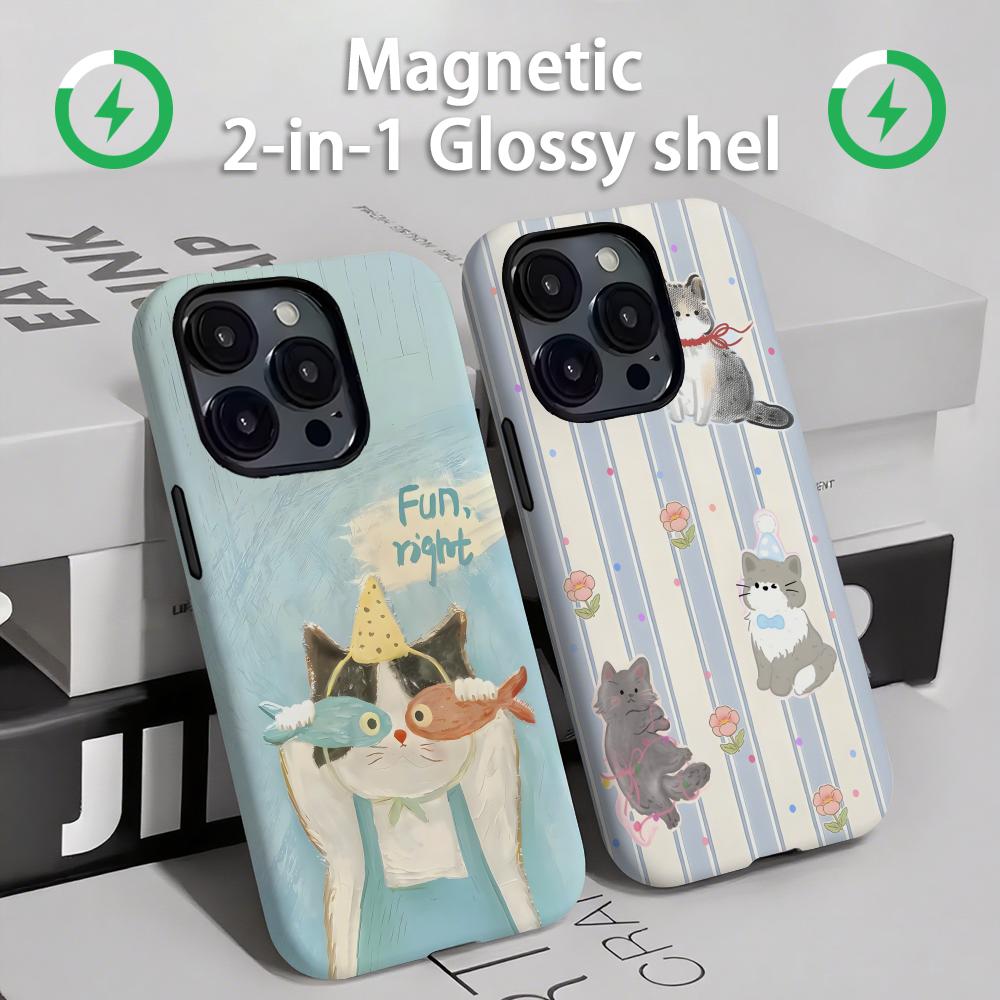Phone Cases Popular - Niedliche Katzen und Hunde Handyhülle Magnetisch