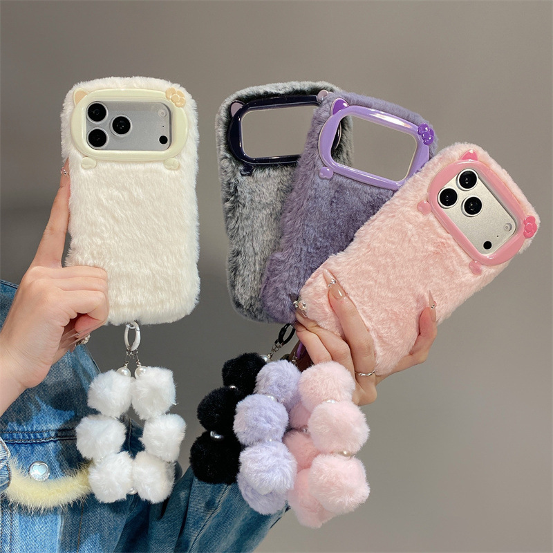 Phone Cases Popular - Luxuriöse Einfarbige Flauschige Plüsch-Handyhülle für iPhone