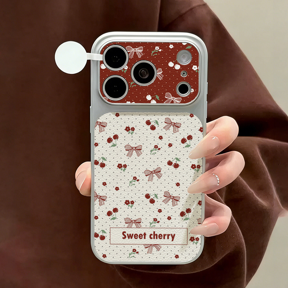 Phone Cases That Cover The Camera - Süße Kirschblüten-Leder-Handyhülle für iPhone 12 14