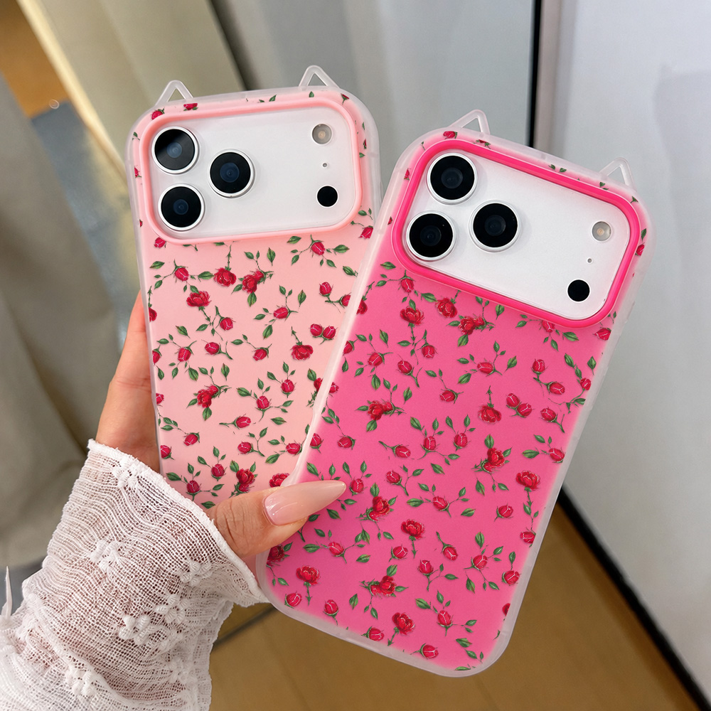 Phone Cases Red - Rote Rosenblüten-Katzenohr-Handyhülle für iPhone 17 Pro