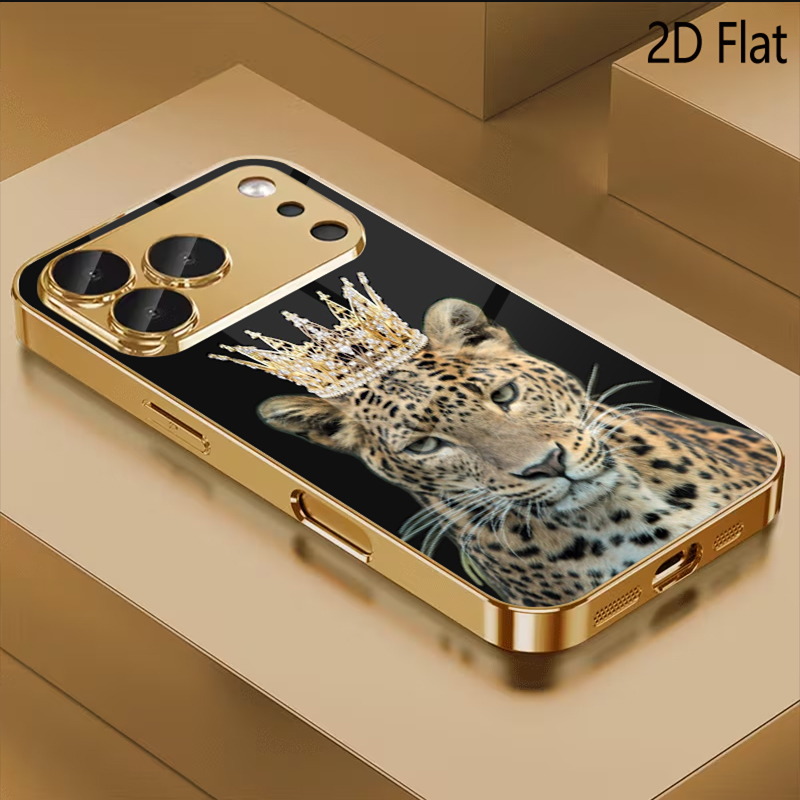 Phone Cases That Cover The Camera - Leopard King gemustertes Panzerglas-Design für iPhone
