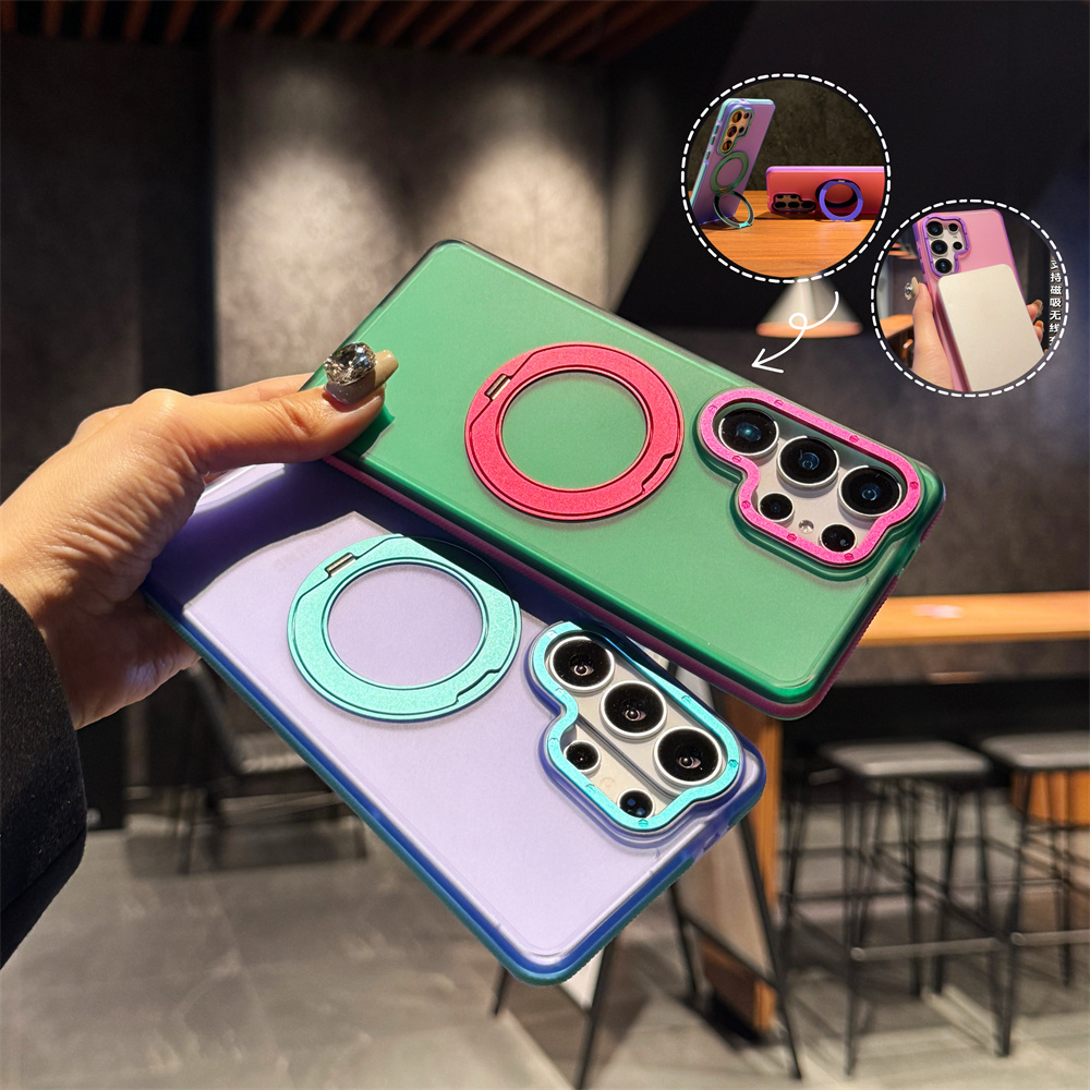 Ring Stand Case - Kontrastfarbene 360° drehbare magnetische Magsafe-Ringständer-Handyhülle für