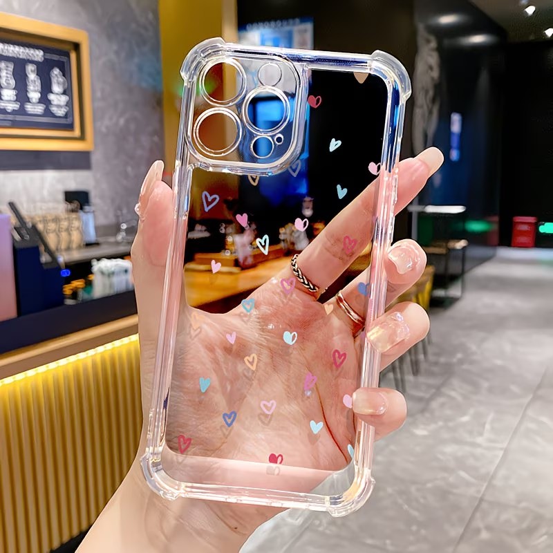 Phone Cases Drop Proof - Transparente Eckenschutz-Handyhülle mit Bunten Herzen für
